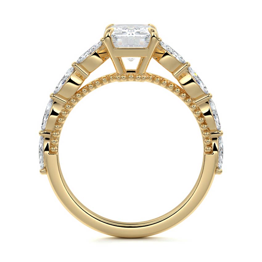Odelia - Emerald Cut Yellow Gold Engagement Ring Profile View | Nura Lab