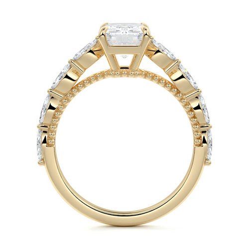 Odelia - Emerald Cut Yellow Gold Engagement Ring Profile View | Nura Lab