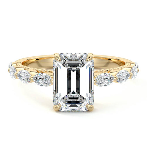 Odelia - Emerald Cut Yellow Gold Engagement Ring Detail View | Nura Lab
