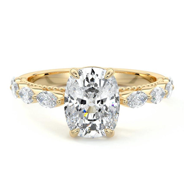 Odelia - Cushion Side Stone Lab Grown Diamond Engagement Ring