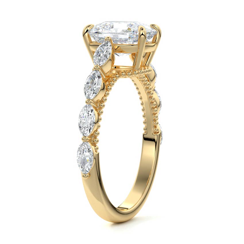 Odelia - Cushion Yellow Gold Engagement Ring Side View | Nura Lab