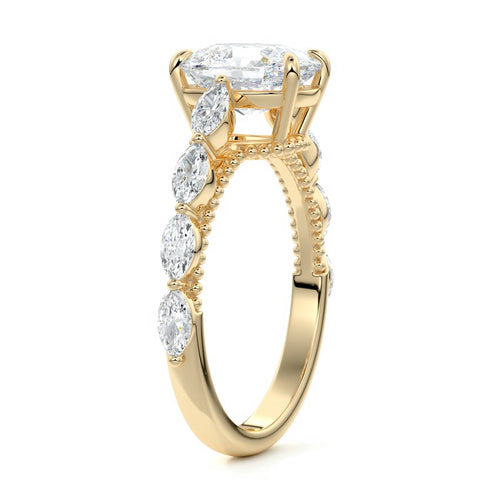 Odelia - Cushion Yellow Gold Engagement Ring Side View | Nura Lab