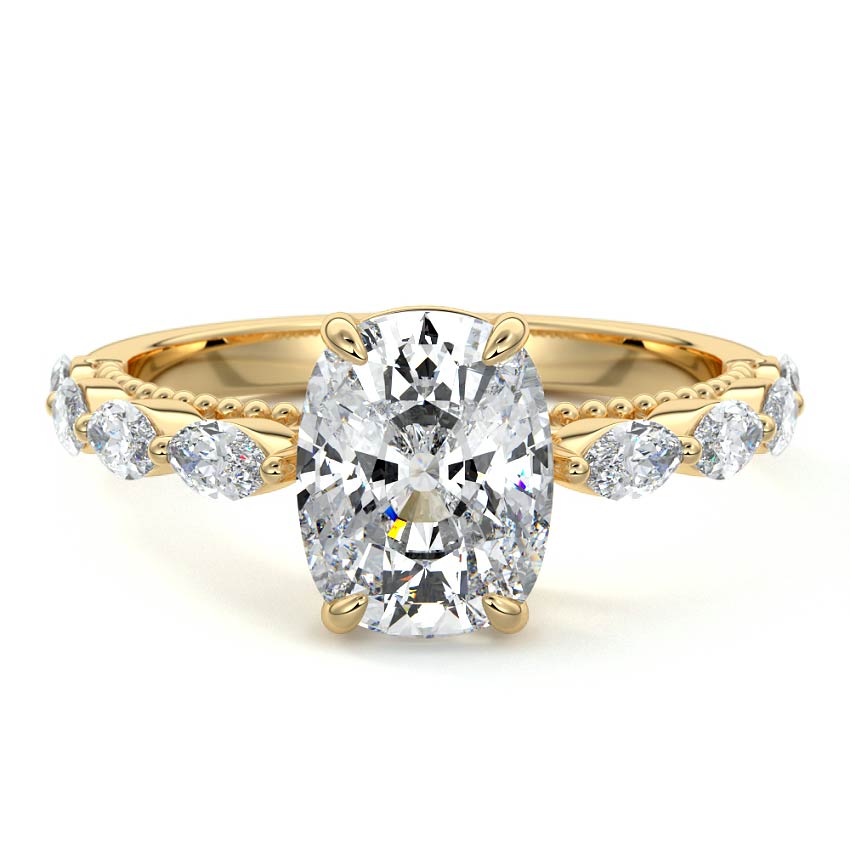 Odelia - Cushion Yellow Gold Engagement Ring Detail View | Nura Lab