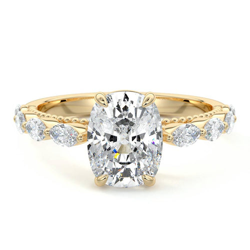 Odelia - Cushion Yellow Gold Engagement Ring Detail View | Nura Lab