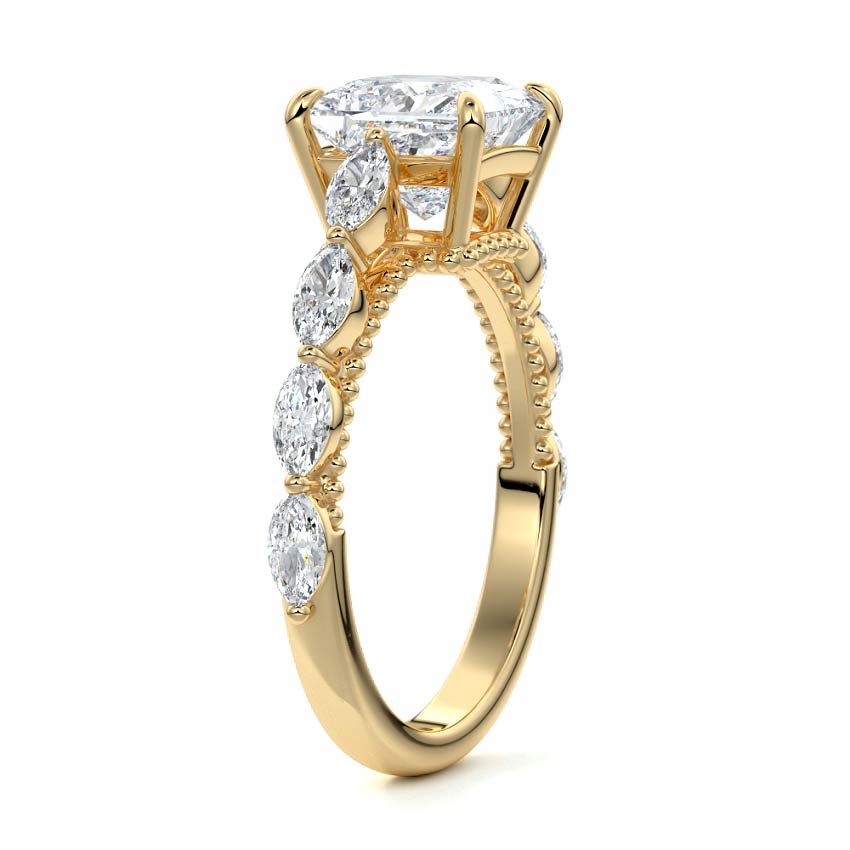 Odelia - Princess Yellow Gold Engagement Ring Side View | Nura Lab