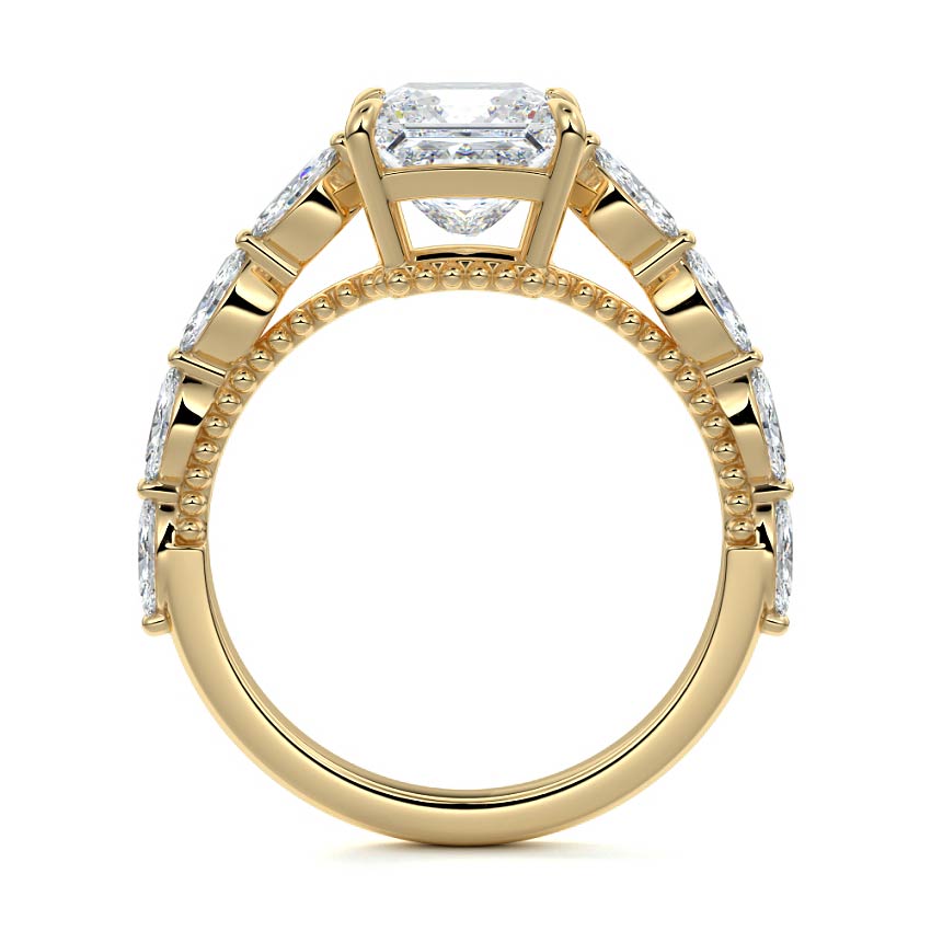 Odelia - Princess Yellow Gold Engagement Ring Profile View | Nura Lab