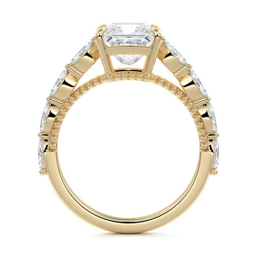 Odelia - Princess Yellow Gold Engagement Ring Profile View | Nura Lab
