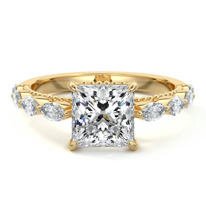 Odelia - Princess Yellow Gold Engagement Ring Detail View | Nura Lab