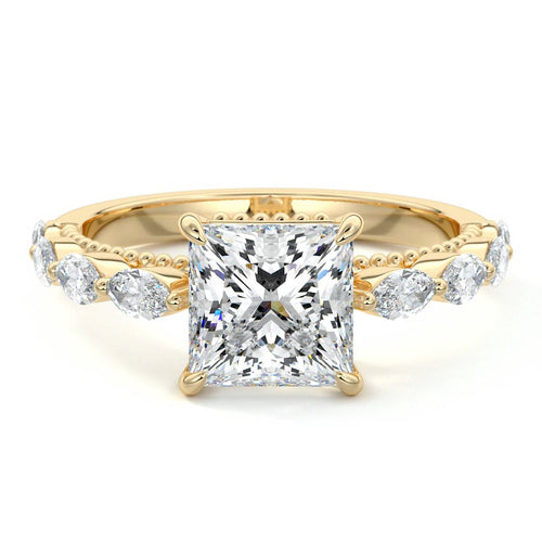 Odelia - Princess Yellow Gold Engagement Ring Detail View | Nura Lab