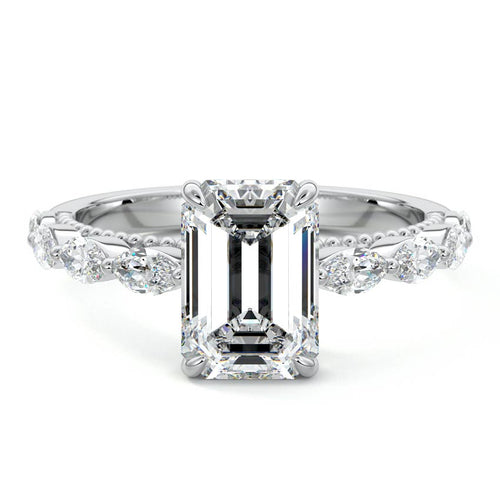 Odelia - Emerald Cut White Gold Lab Grown Diamond Engagement Ring | Nura Lab