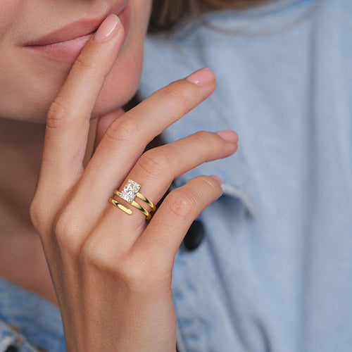 Rosalia - Radiant Yellow Gold Engagement Ring Angle View | Nura Lab