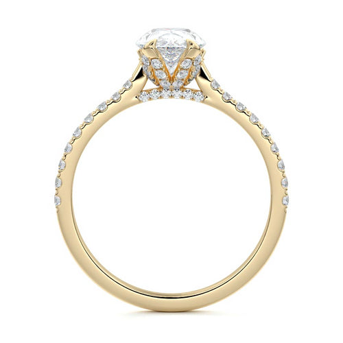 Minerva - Pear Yellow Gold Engagement Ring Profile View | Nura Lab
