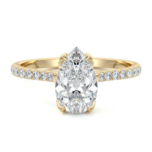 Minerva - Pear Yellow Gold Engagement Ring Detail View | Nura Lab