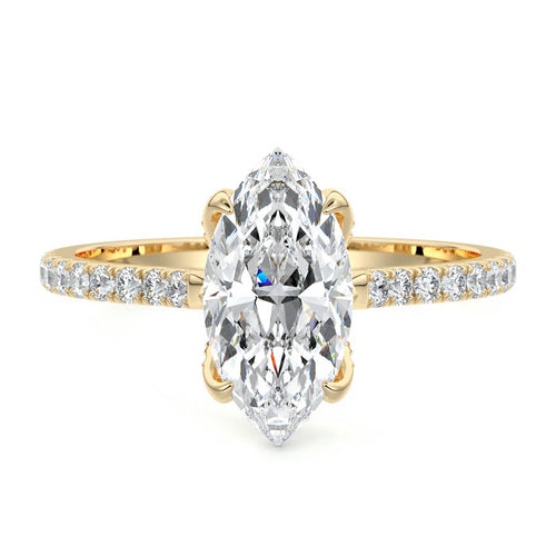 Minerva marquise hidden halo pavé lab grown diamond engagement ring in yellow gold