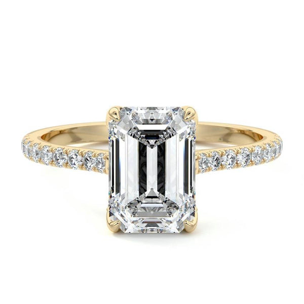 Minerva - Emerald Cut Hidden Halo Pavé Lab Grown Diamond Engagement Ring