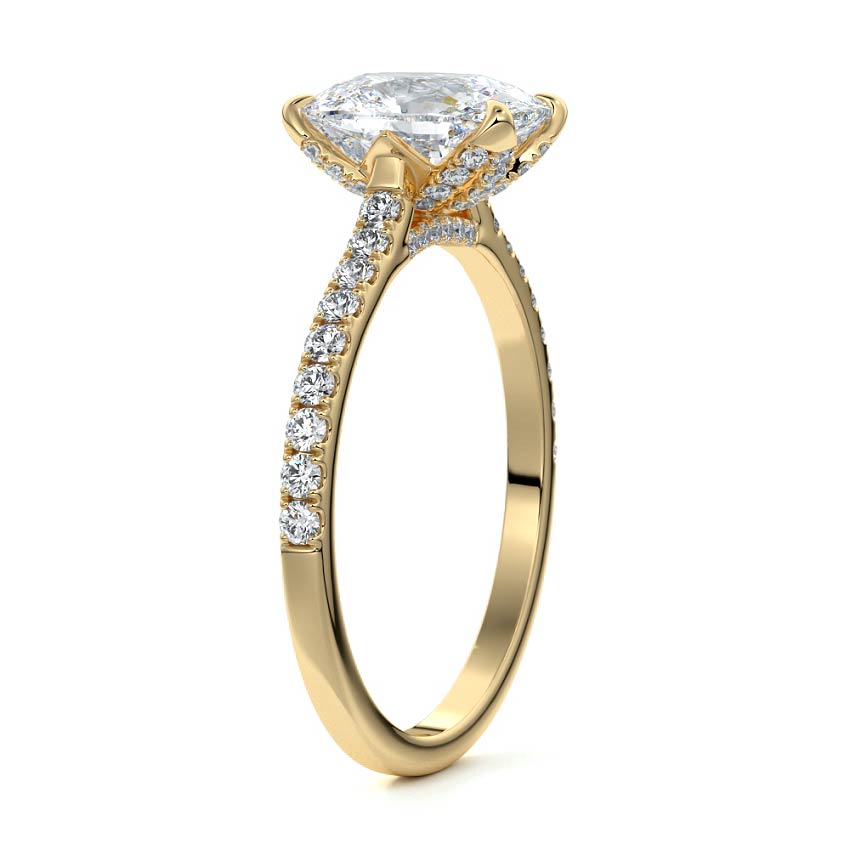 Minerva - Cushion Yellow Gold Engagement Ring Side View | Nura Lab