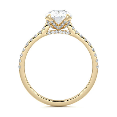Minerva - Cushion Yellow Gold Engagement Ring Profile View | Nura Lab