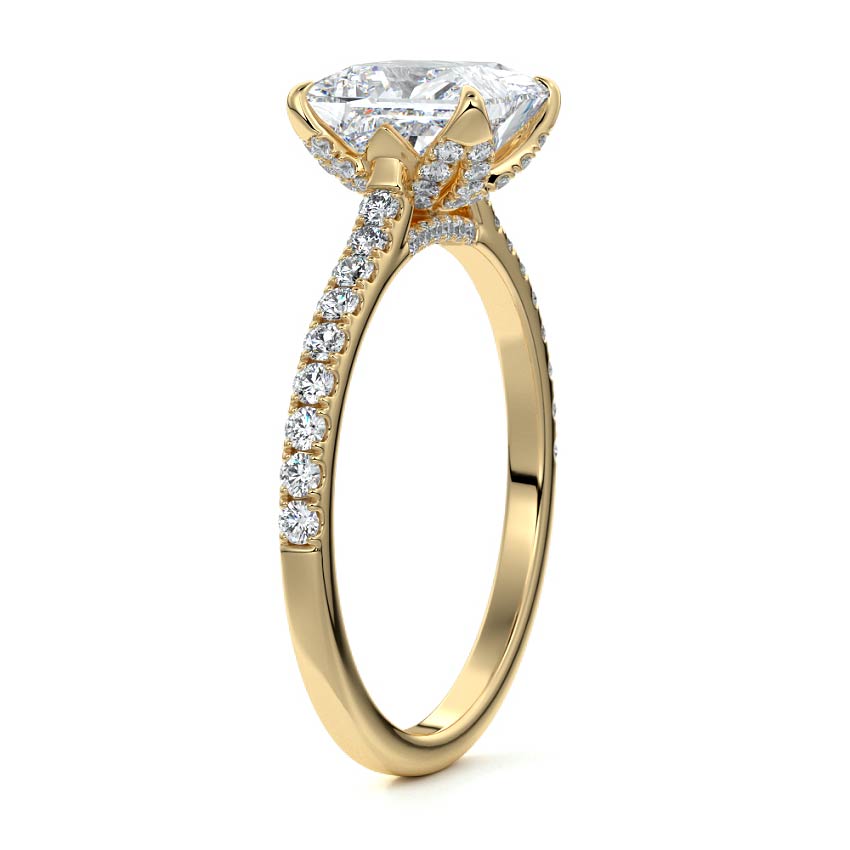 Minerva - Princess Yellow Gold Engagement Ring Side View | Nura Lab