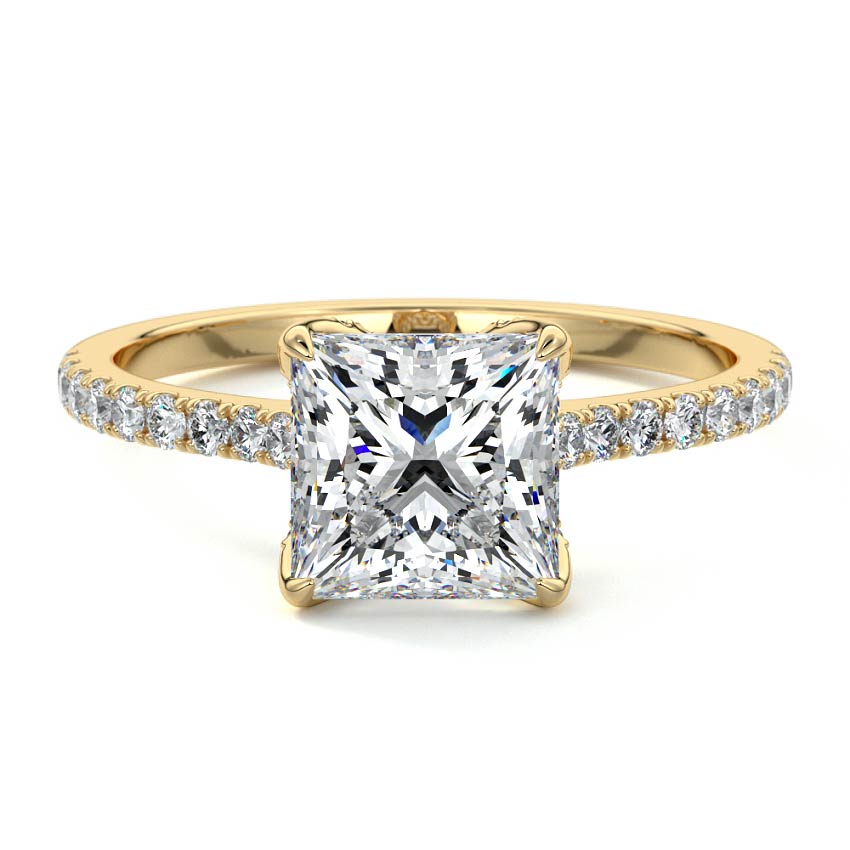 Minerva - Princess Yellow Gold Engagement Ring Detail View | Nura Lab
