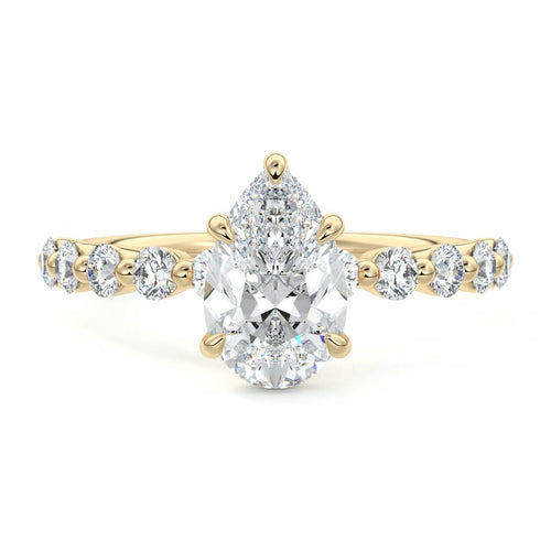 Sabine - Pear Yellow Gold Engagement Ring Detail View | Nura Lab