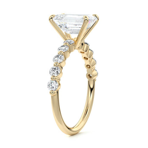 Sabine - Emerald Cut Yellow Gold Engagement Ring Side View | Nura Lab