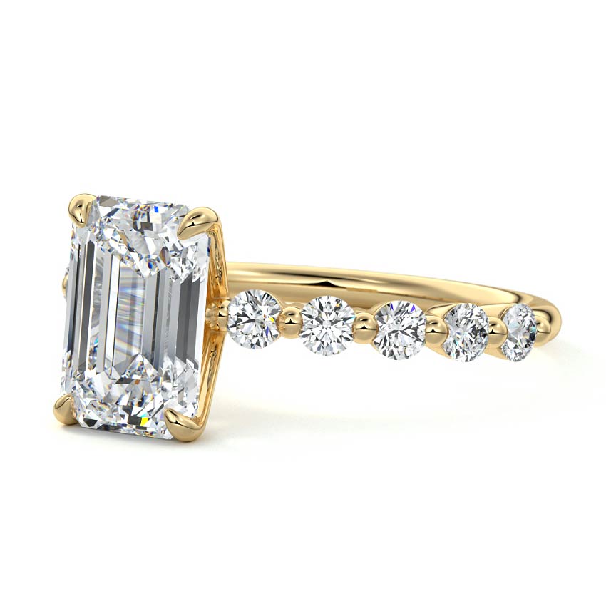 Sabine - Emerald Cut Yellow Gold Engagement Ring Profile View | Nura Lab