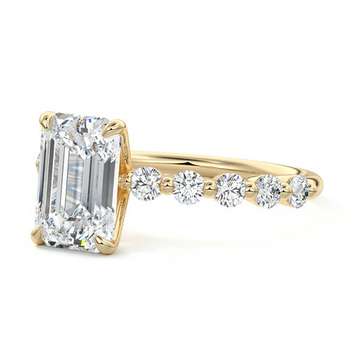 Sabine - Emerald Cut Yellow Gold Engagement Ring Profile View | Nura Lab