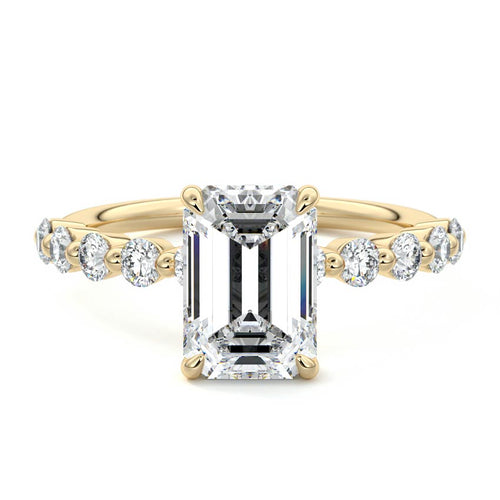Sabine - Emerald Cut Yellow Gold Engagement Ring Detail View | Nura Lab