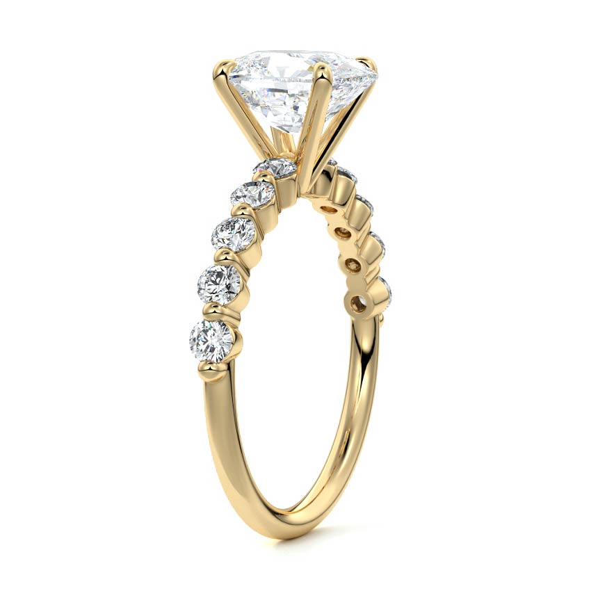 Sabine - Cushion Yellow Gold Engagement Ring Side View | Nura Lab