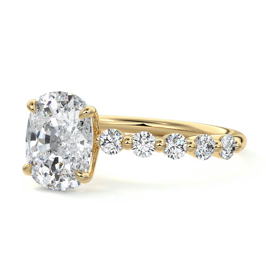 Sabine - Cushion Yellow Gold Engagement Ring Profile View | Nura Lab