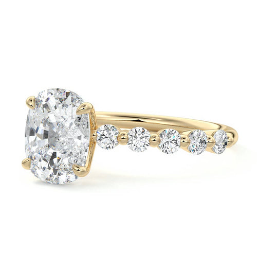 Sabine - Cushion Yellow Gold Engagement Ring Profile View | Nura Lab