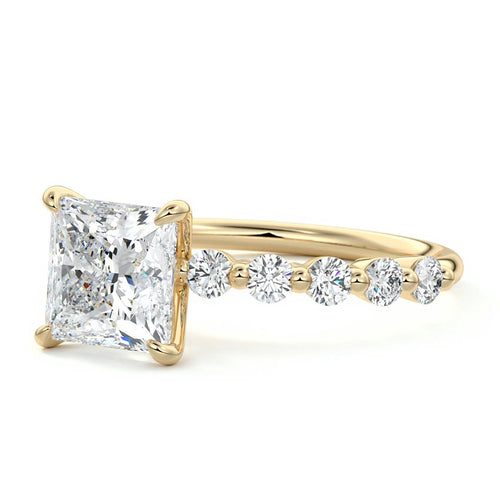 Sabine - Princess Yellow Gold Engagement Ring Profile View | Nura Lab