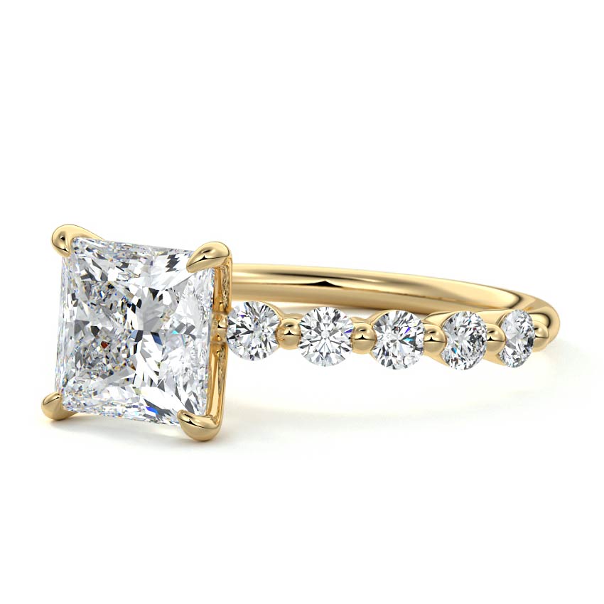 Sabine princess side stone lab grown diamond engagement ring in yellow gold