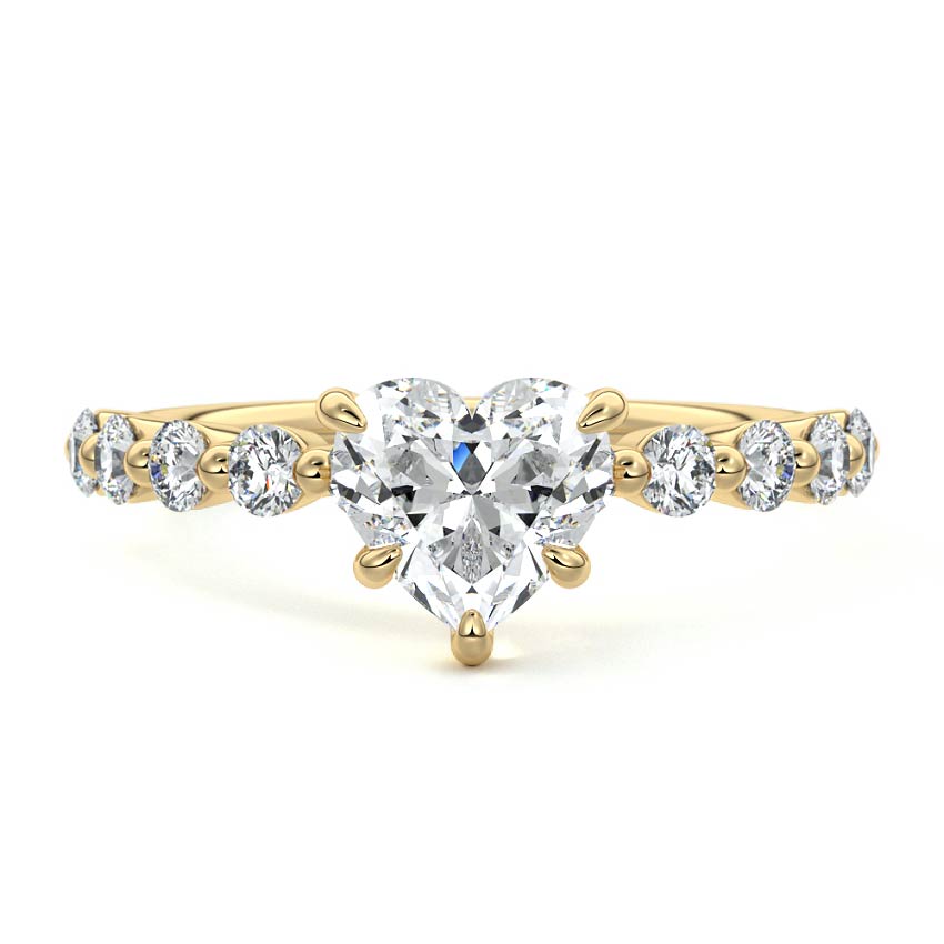 Sabine heart side stone lab grown diamond engagement ring in yellow gold