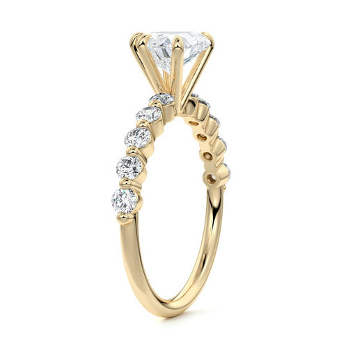 Sabine heart side stone lab grown diamond engagement ring in yellow gold