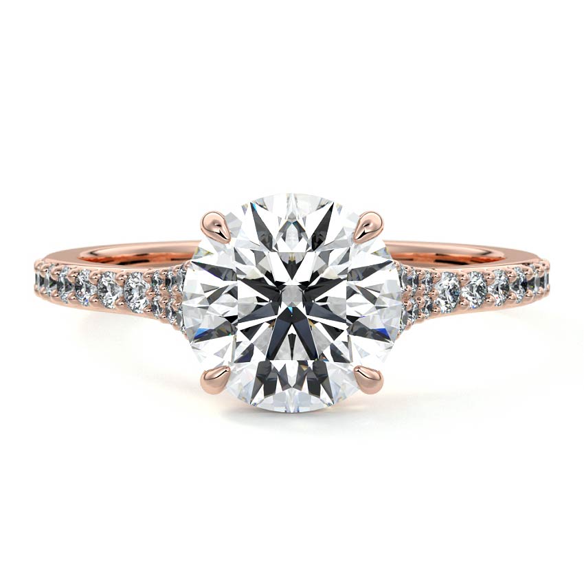 Samira round tapered pavé solitaire lab grown diamond engagement ring in rose gold