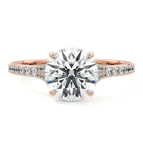 Samira round tapered pavé solitaire lab grown diamond engagement ring in rose gold