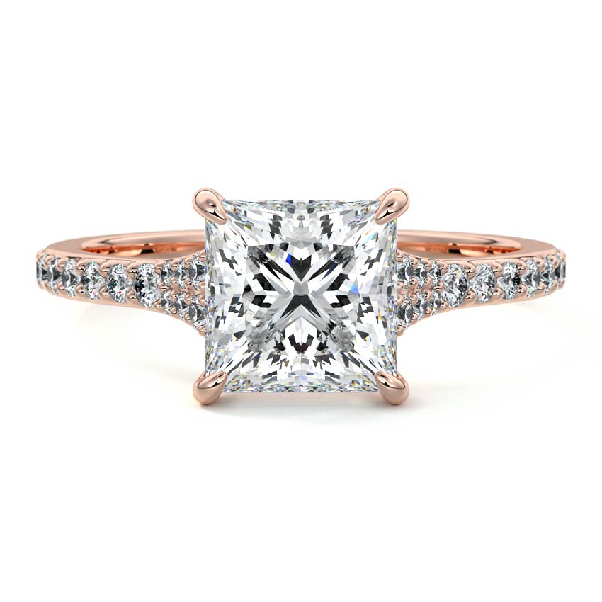 Samira princess tapered pavé solitaire lab grown diamond engagement ring in rose gold
