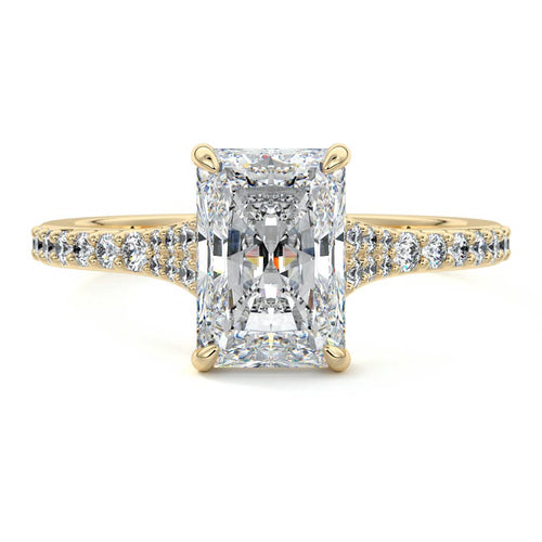 Samira - Radiant Yellow Gold Engagement Ring Detail View | Nura Lab