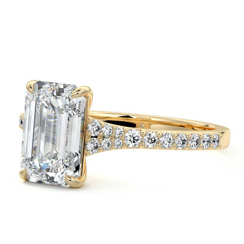 Samira - Emerald Cut Yellow Gold Engagement Ring Profile View | Nura Lab