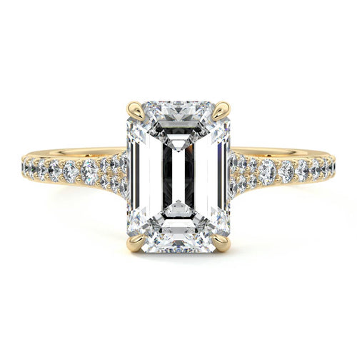 Samira - Emerald Cut Yellow Gold Engagement Ring Detail View | Nura Lab