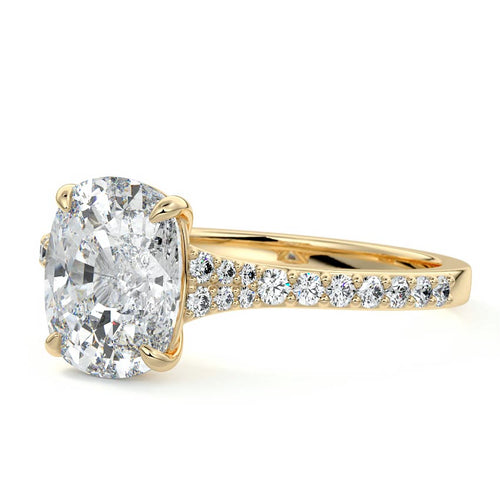 Samira - Cushion Yellow Gold Engagement Ring Profile View | Nura Lab