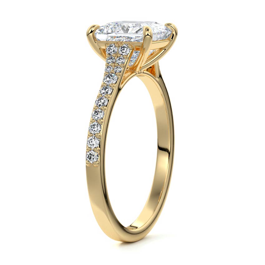 Samira princess tapered pavé solitaire lab grown diamond engagement ring in yellow gold