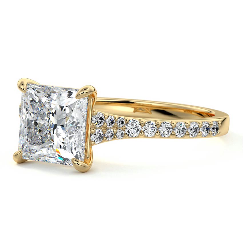 Samira - Princess Yellow Gold Engagement Ring Profile View | Nura Lab