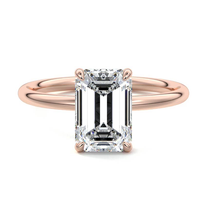 Serena emerald cut cathedral solitaire lab grown diamond engagement ring in rose gold