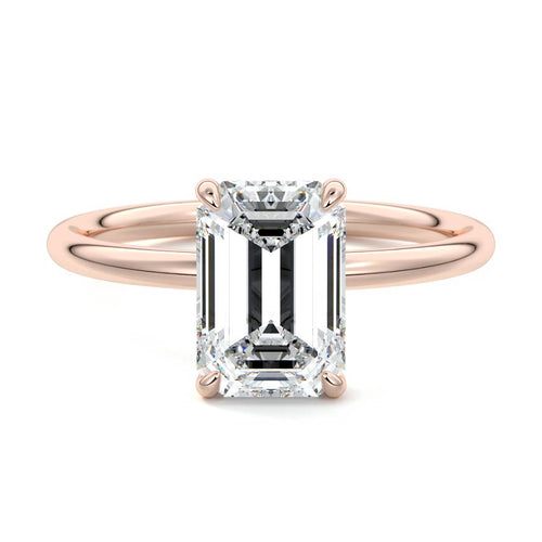 Serena emerald cut cathedral solitaire lab grown diamond engagement ring in rose gold