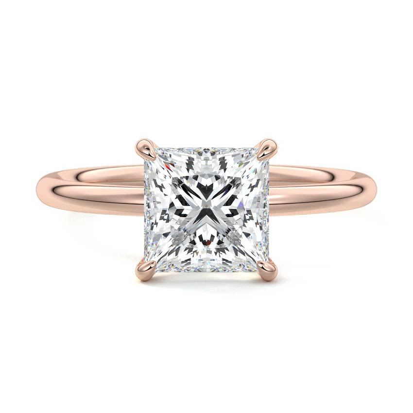 Serena princess cathedral solitaire lab grown diamond engagement ring in rose gold