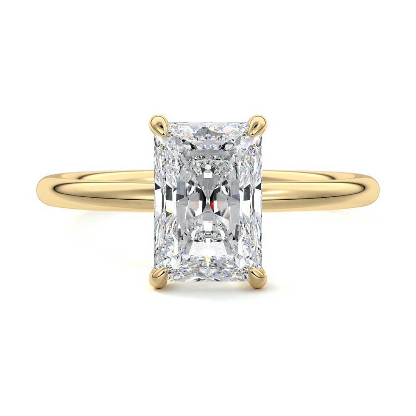 Serena radiant twisted cathedral solitaire lab grown diamond engagement ring in yellow gold