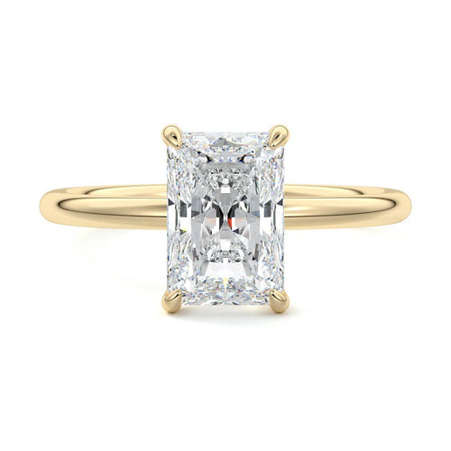 Serena radiant twisted cathedral solitaire lab grown diamond engagement ring in yellow gold