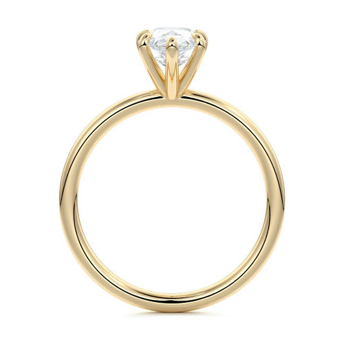 Serena pear cathedral solitaire lab grown diamond engagement ring in yellow gold